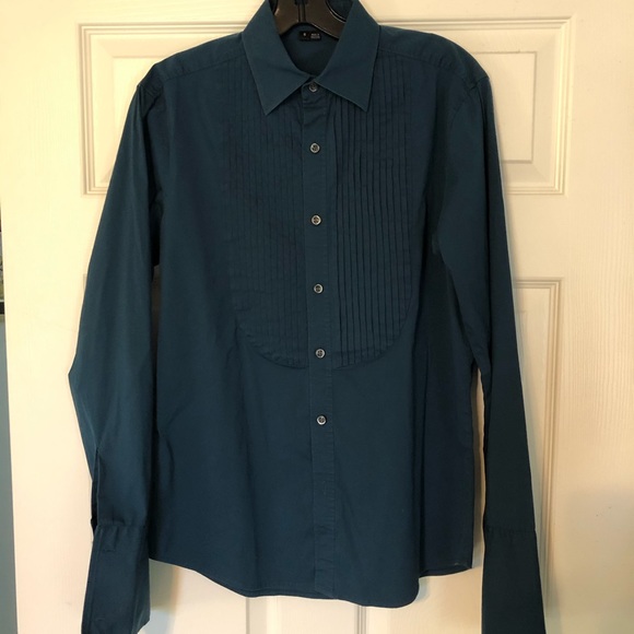 Men’s teal Theory button down tuxedo shirt small - Picture 3 of 5